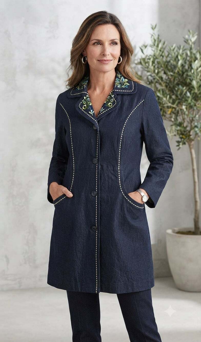 Susan Graver Style Denim Embroidered Jacket